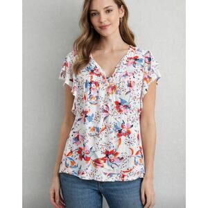 Anthropologie Meadow Rue White Floral Top S